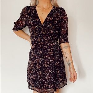 Abercrombie & Fitch black floral wrap dress sz XS